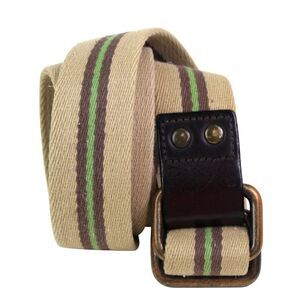 Gap BROWN REAL LEATHER BEIGE CANVAS 1 1/2"Wd CASUAL DRESS MEN'S BELT Sz L (B75